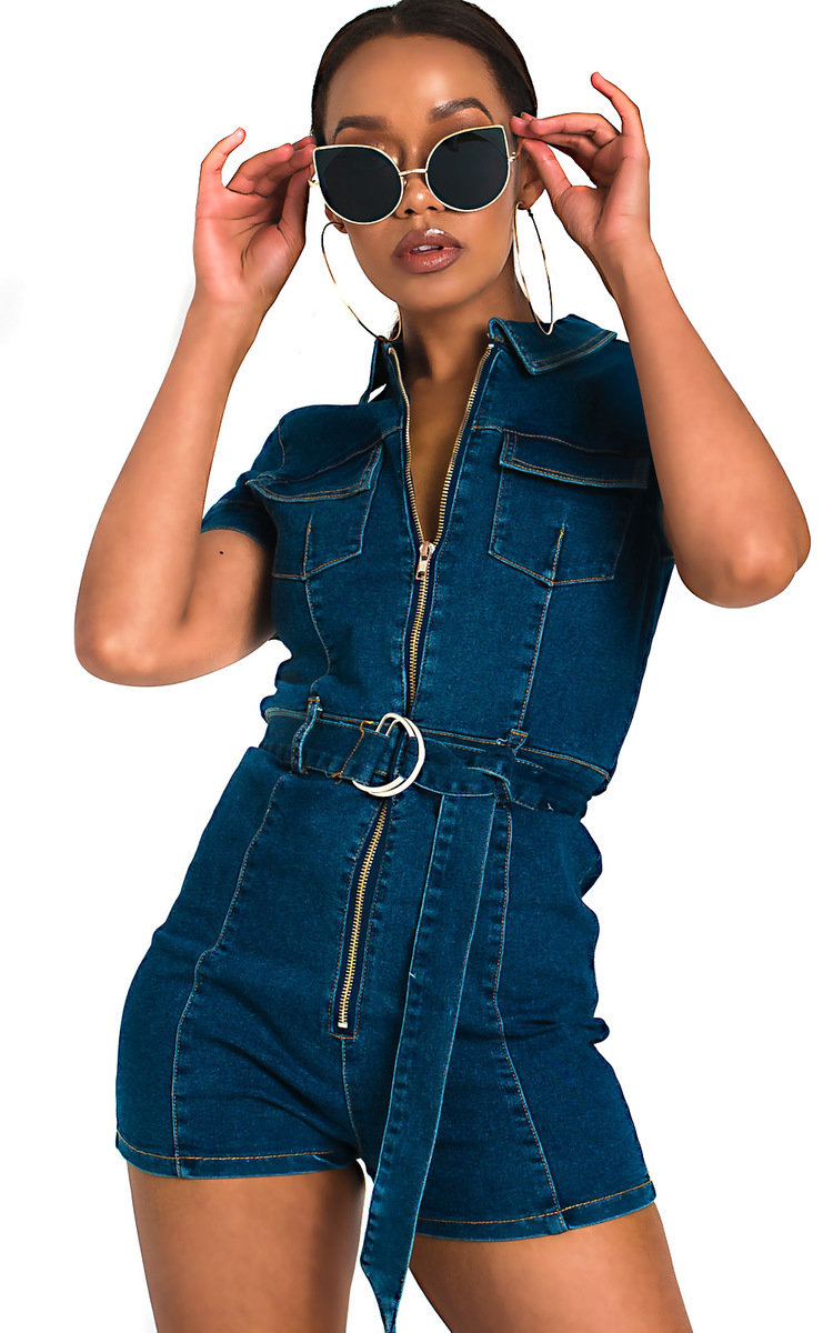 Lizzy Zip Up Denim Playsuit  Thumbnail