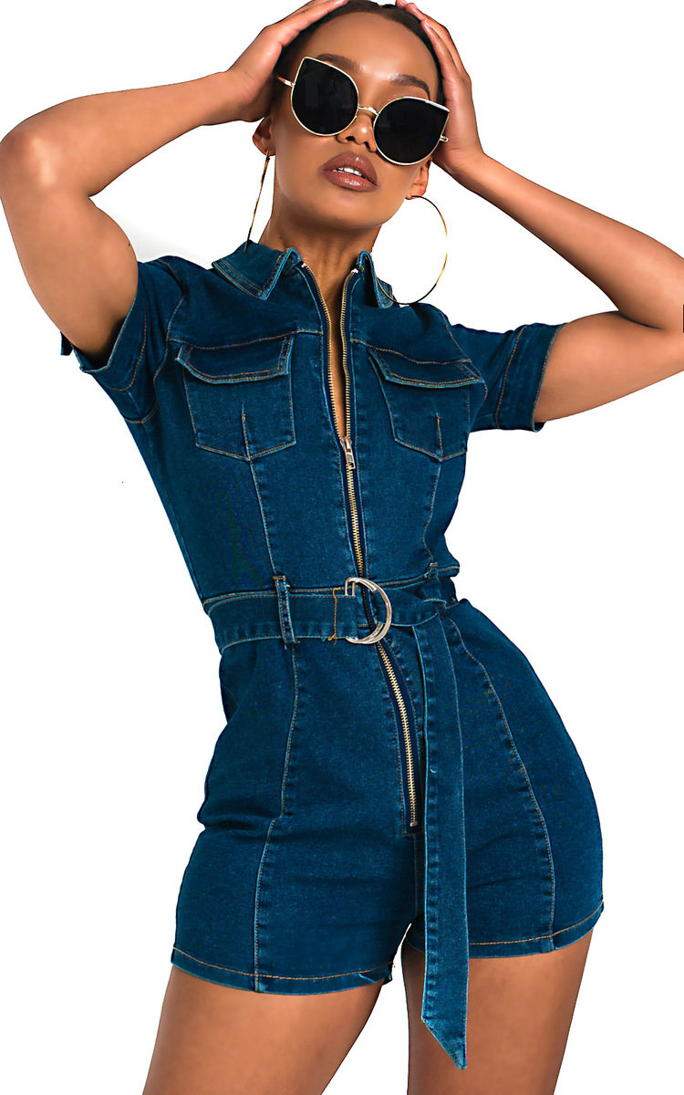 Lizzy Zip Up Denim Playsuit  Thumbnail