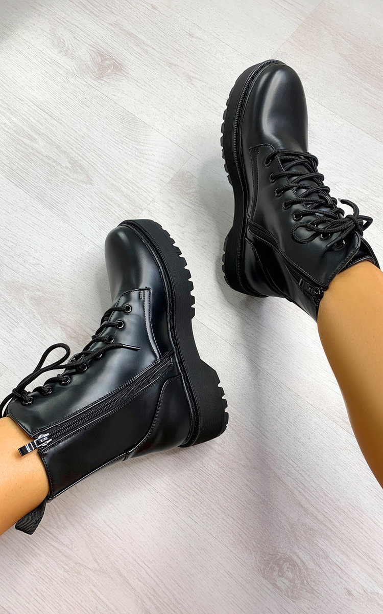 chunky lace up biker boots
