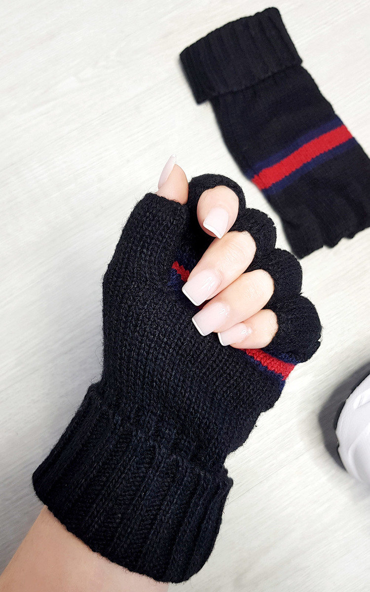 Lola Fingerless Gloves with Stripe Detail