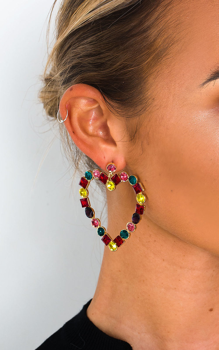Lola Jewel Embellished Heart Earrings in Multi ikrush