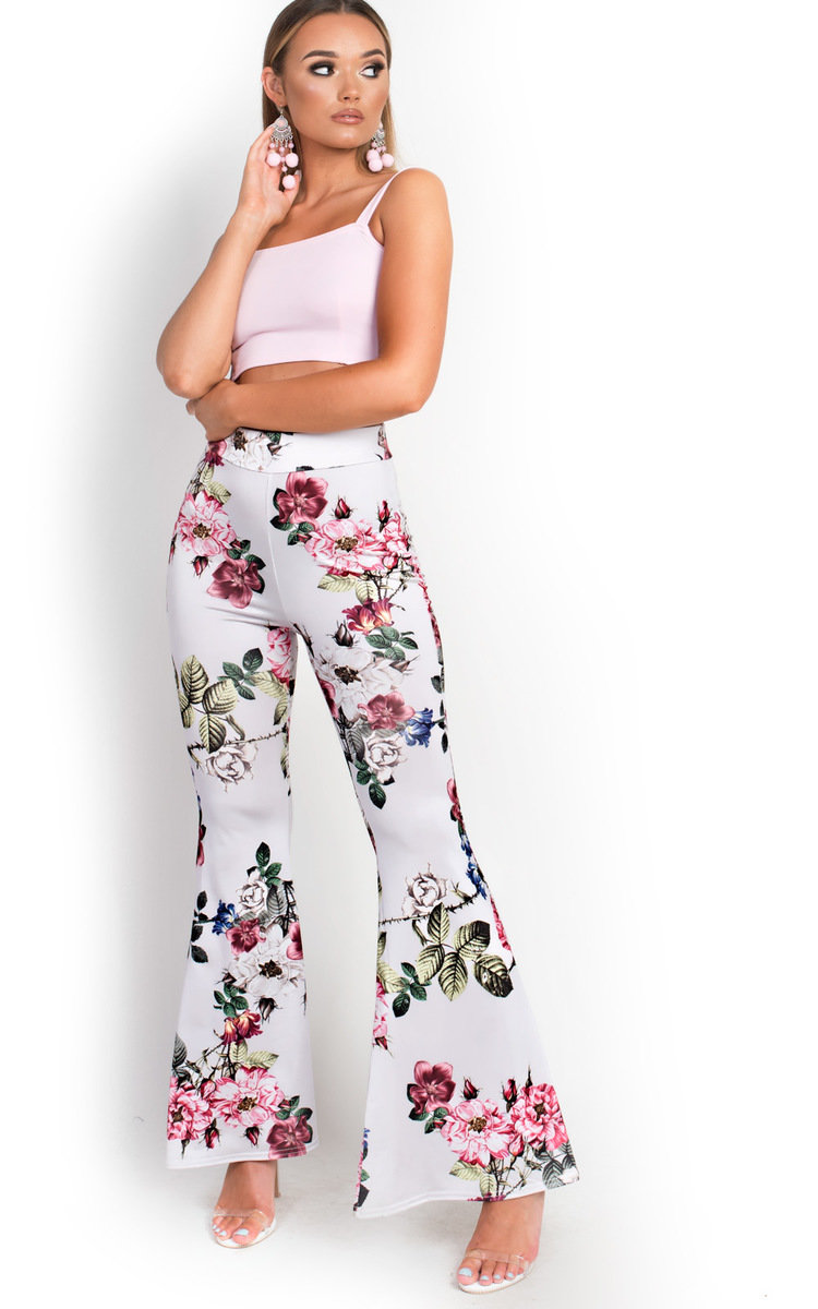 Lolita High Waist Stretch Flared Trousers in White | ikrush