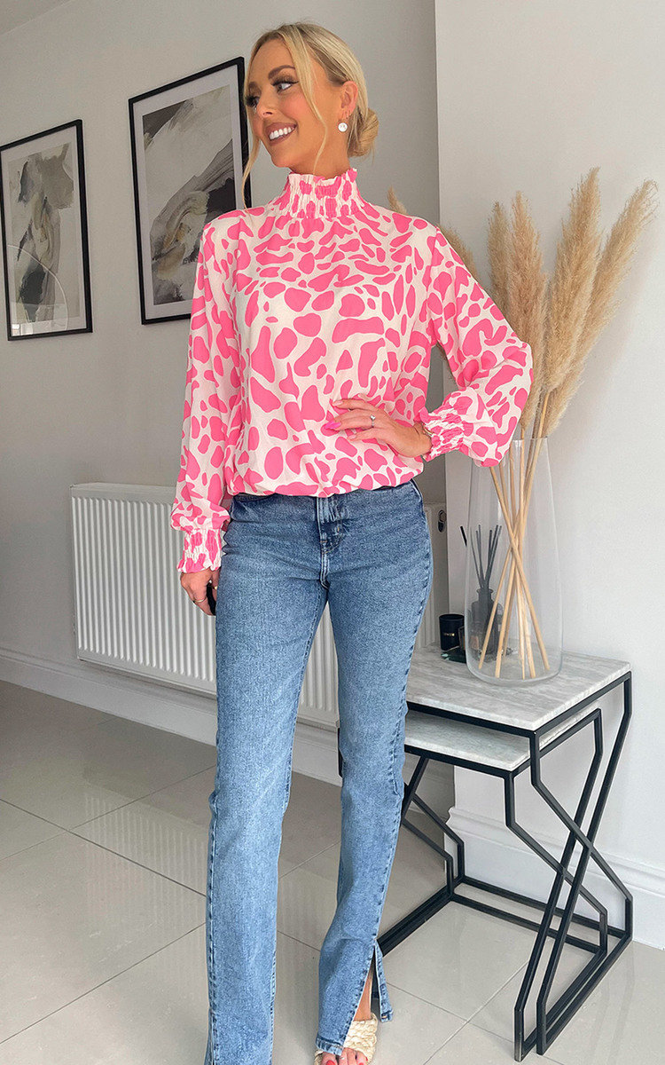 Lori High Neck Blouse with Abstract Print Thumbnail Lori High Neck Blouse with Abstract Print Thumbnail