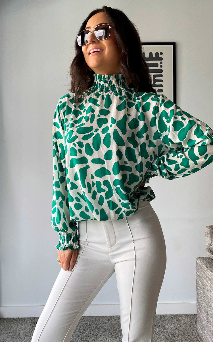 Lori High Neck Blouse with Abstract Print Thumbnail Lori High Neck Blouse with Abstract Print Thumbnail