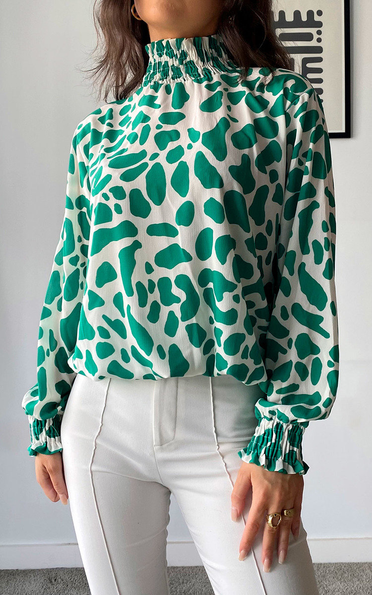 Lori High Neck Blouse with Abstract Print Thumbnail Lori High Neck Blouse with Abstract Print Thumbnail