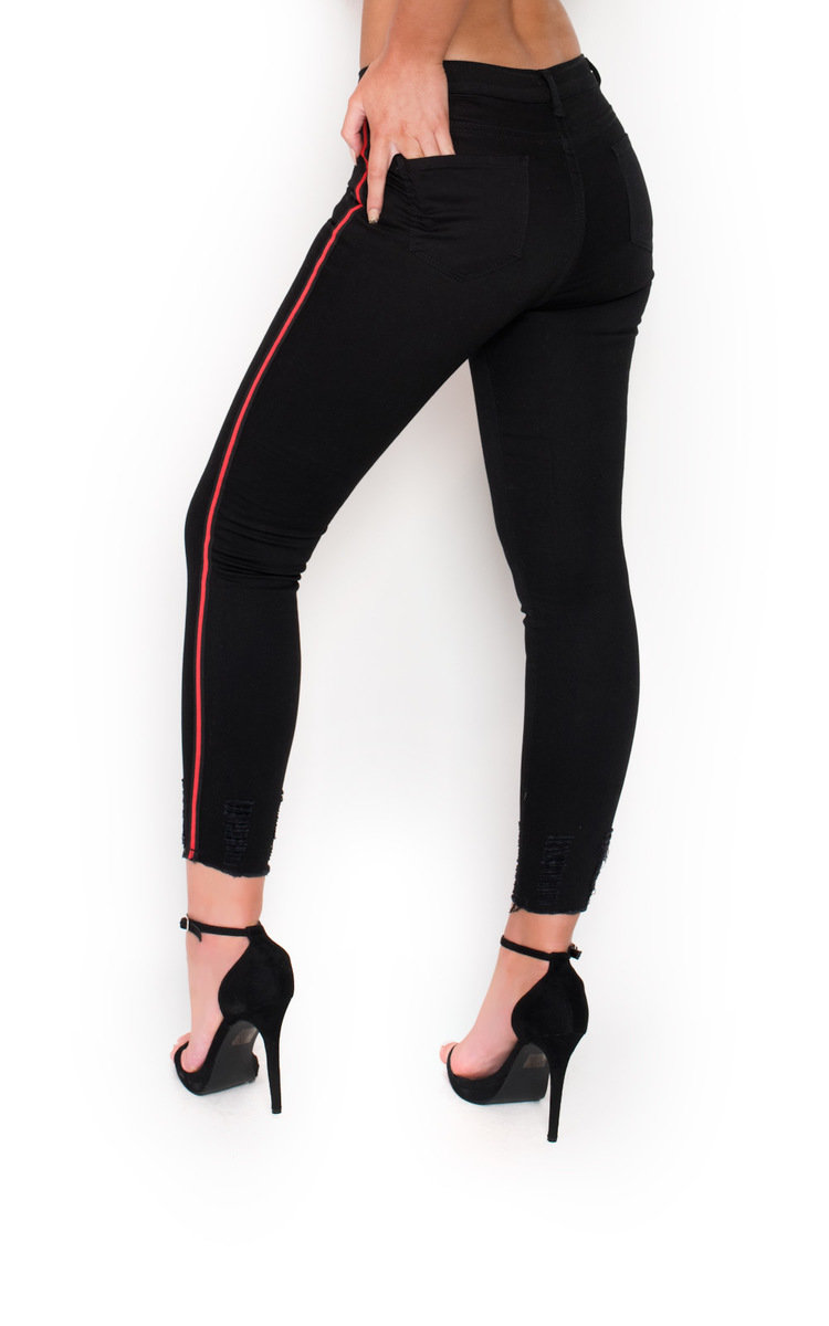 Lottie Red Striped Mid Rise Skinny Jeans