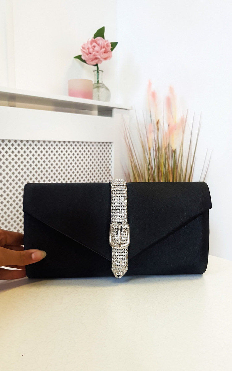 Lucy Satin Diamante Embellished Clutch Bag Thumbnail Lucy Satin Diamante Embellished Clutch Bag Thumbnail