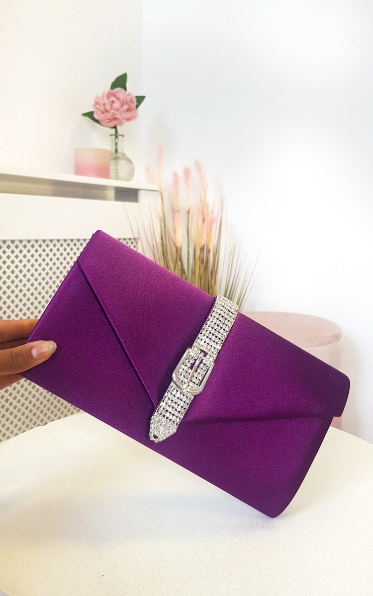 Lucy Satin Diamante Embellished Clutch Bag Thumbnail Lucy Satin Diamante Embellished Clutch Bag Thumbnail