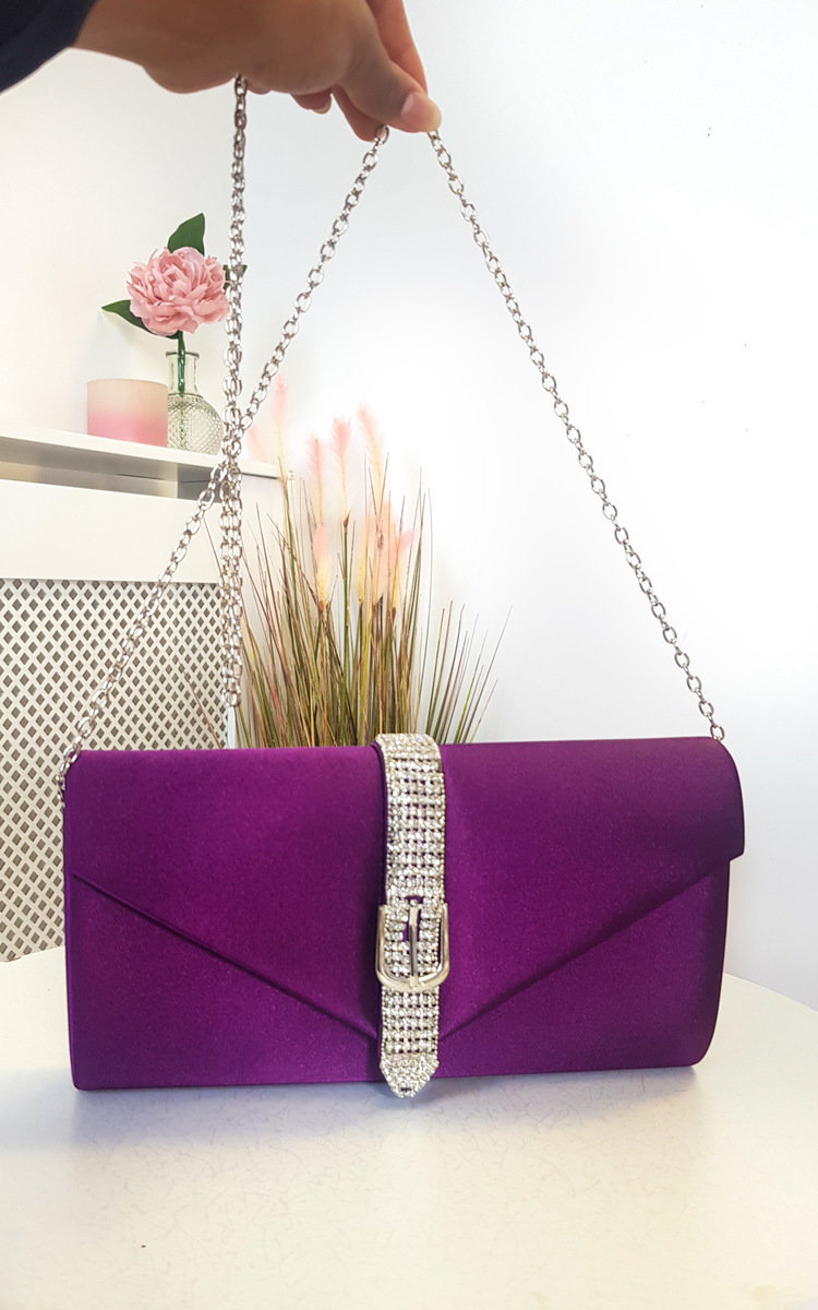 Lucy Satin Diamante Embellished Clutch Bag