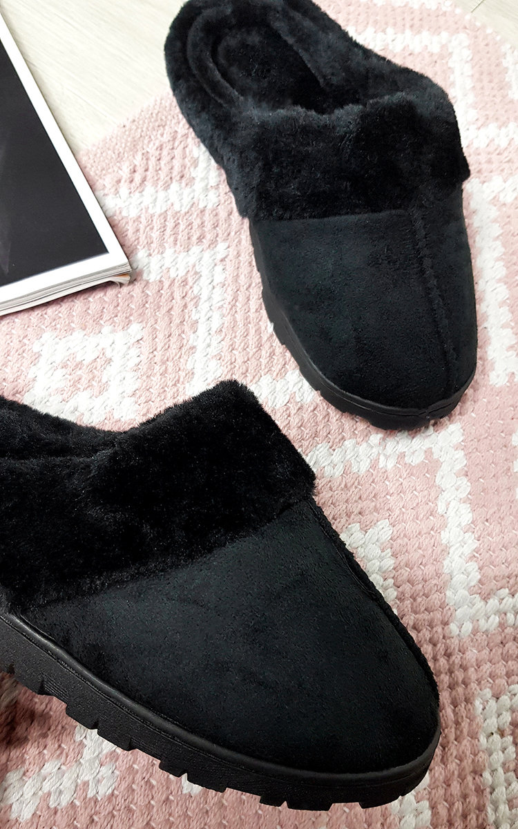 Lucy Slip on Slippers with Faux Fur Lining Thumbnail Lucy Slip on Slippers with Faux Fur Lining Thumbnail