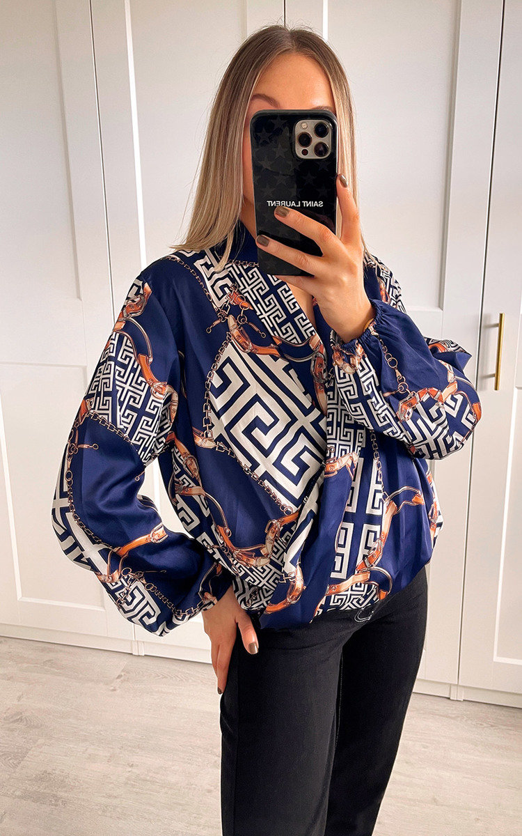 Lulu Wrap Front Top with Geometric Print Thumbnail Lulu Wrap Front Top with Geometric Print Thumbnail