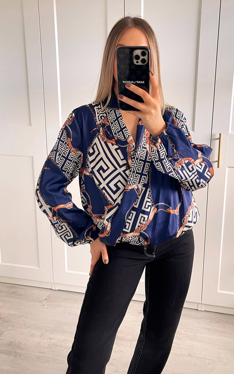 Lulu Wrap Front Top with Geometric Print Thumbnail Lulu Wrap Front Top with Geometric Print Thumbnail
