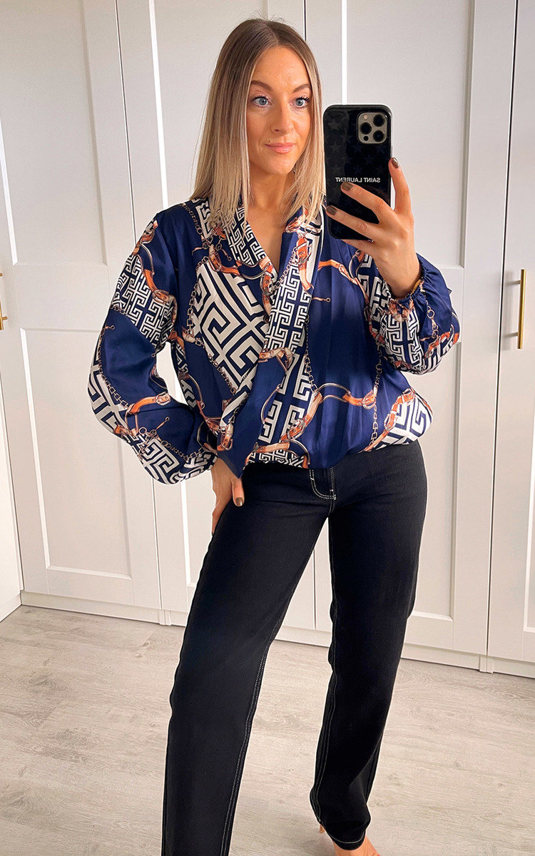 Lulu Wrap Front Top with Geometric Print Lulu Wrap Front Top with Geometric Print