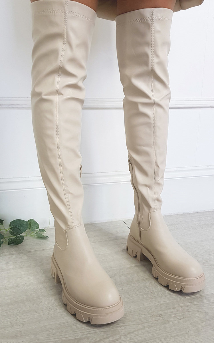 Luna Faux Leather Over The Knee Chunky Boots  Thumbnail