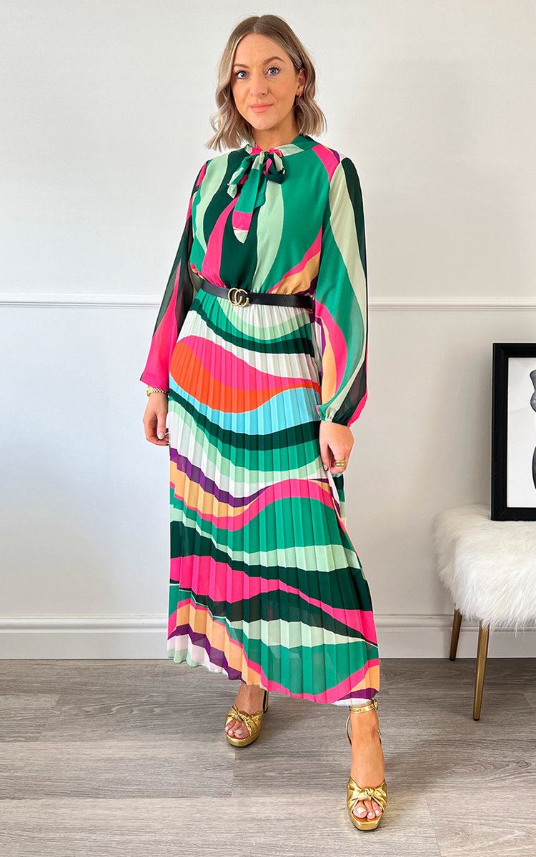 Luna Pleated Maxi Dress with Bow Detail Luna Pleated Maxi Dress with Bow Detail