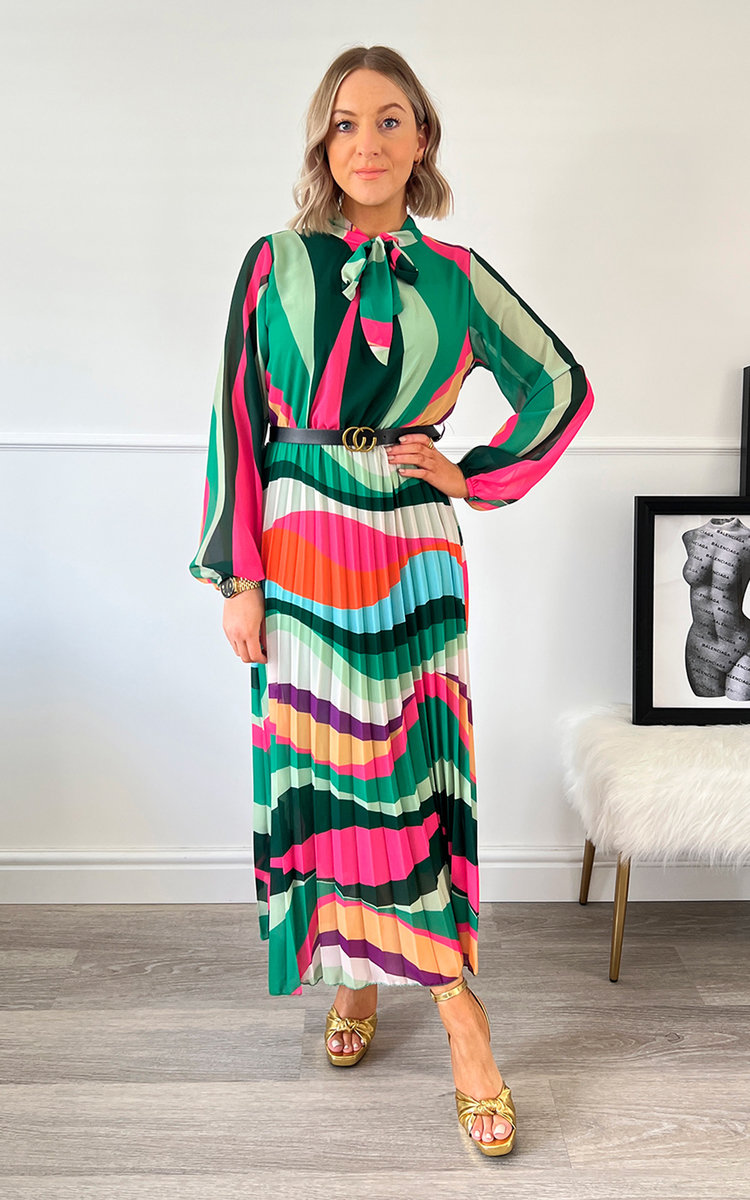 Luna Pleated Maxi Dress  with Bow Detail Thumbnail