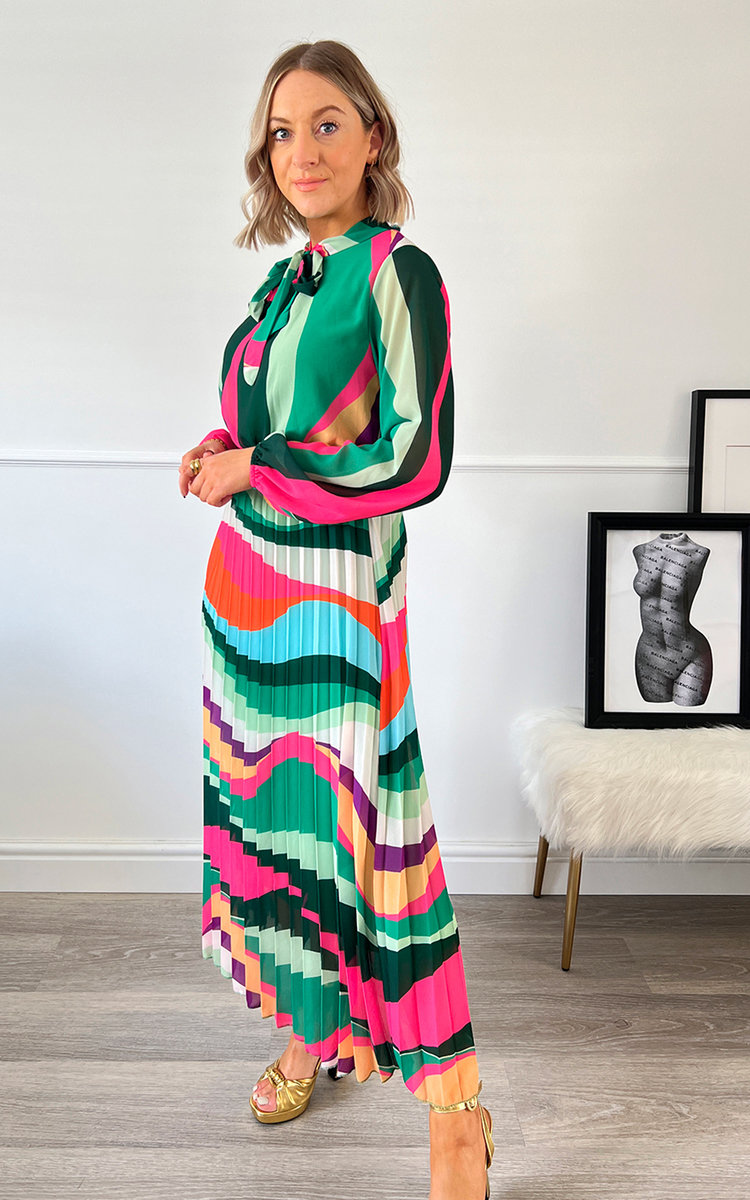 Luna Pleated Maxi Dress  with Bow Detail Thumbnail