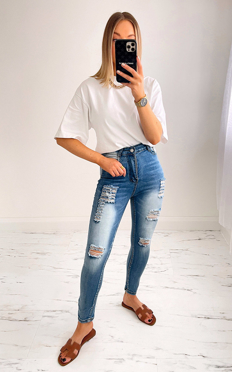 Lyla High Waisted Skinny Jeans with Ripped Detail Thumbnail