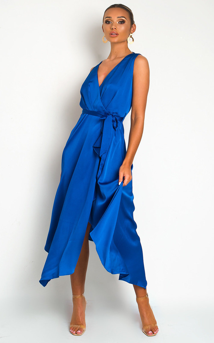 Lynn Frill Hem Midi Dress in Royal | ikrush