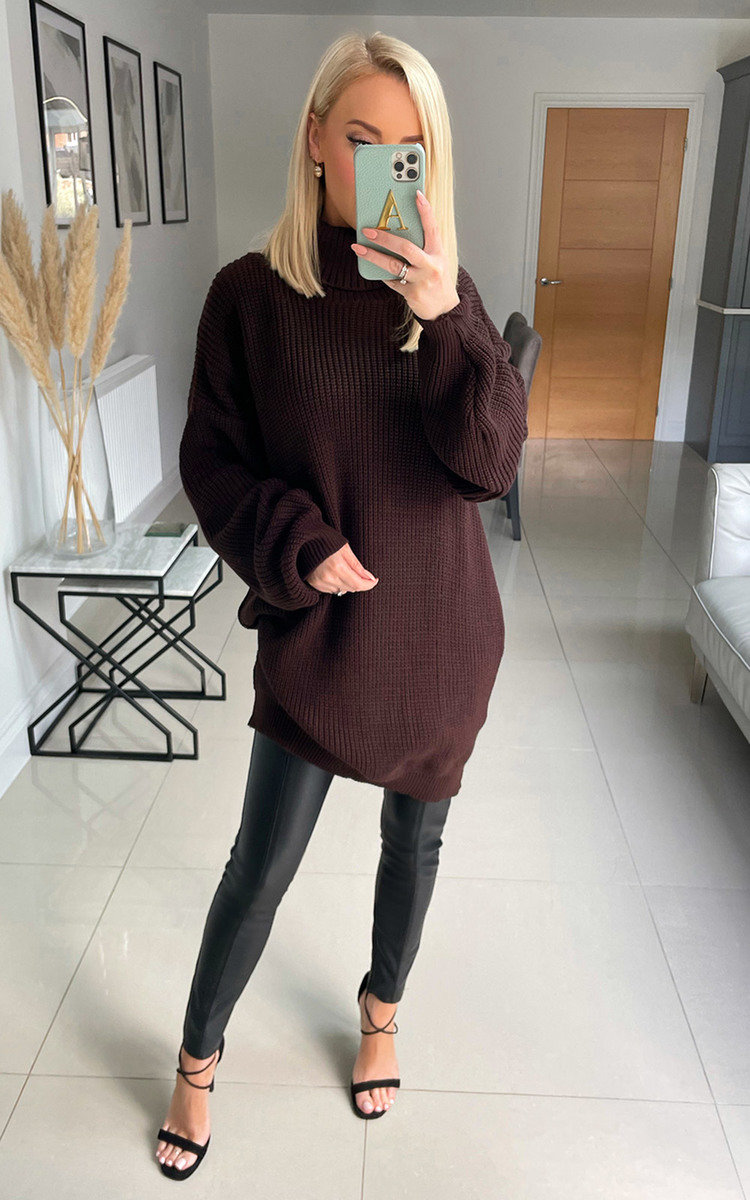 Macey High Neck Knitted Jumper Dress Thumbnail