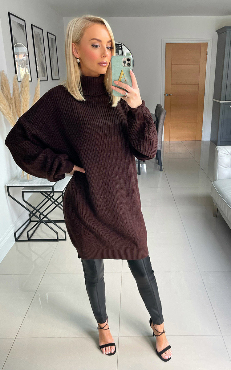 Macey High Neck Knitted Jumper Dress Thumbnail