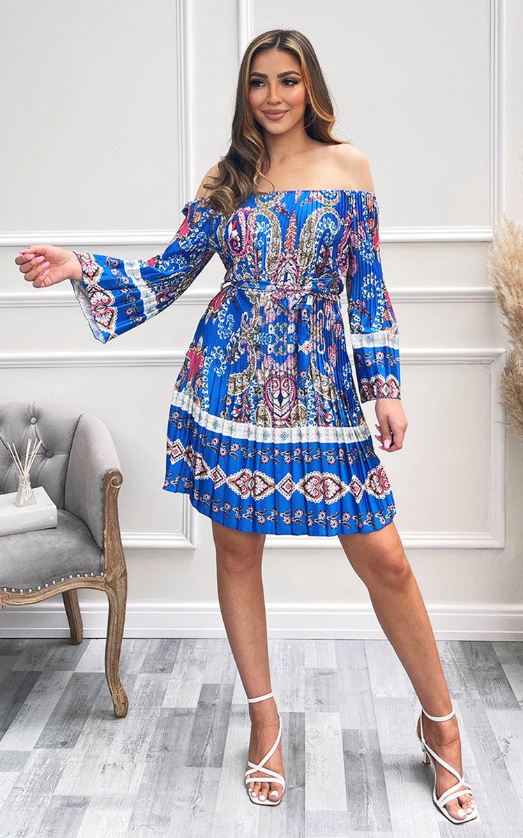 Macie Off Shoulder Pleated Mini Dress Thumbnail Macie Off Shoulder Pleated Mini Dress Thumbnail