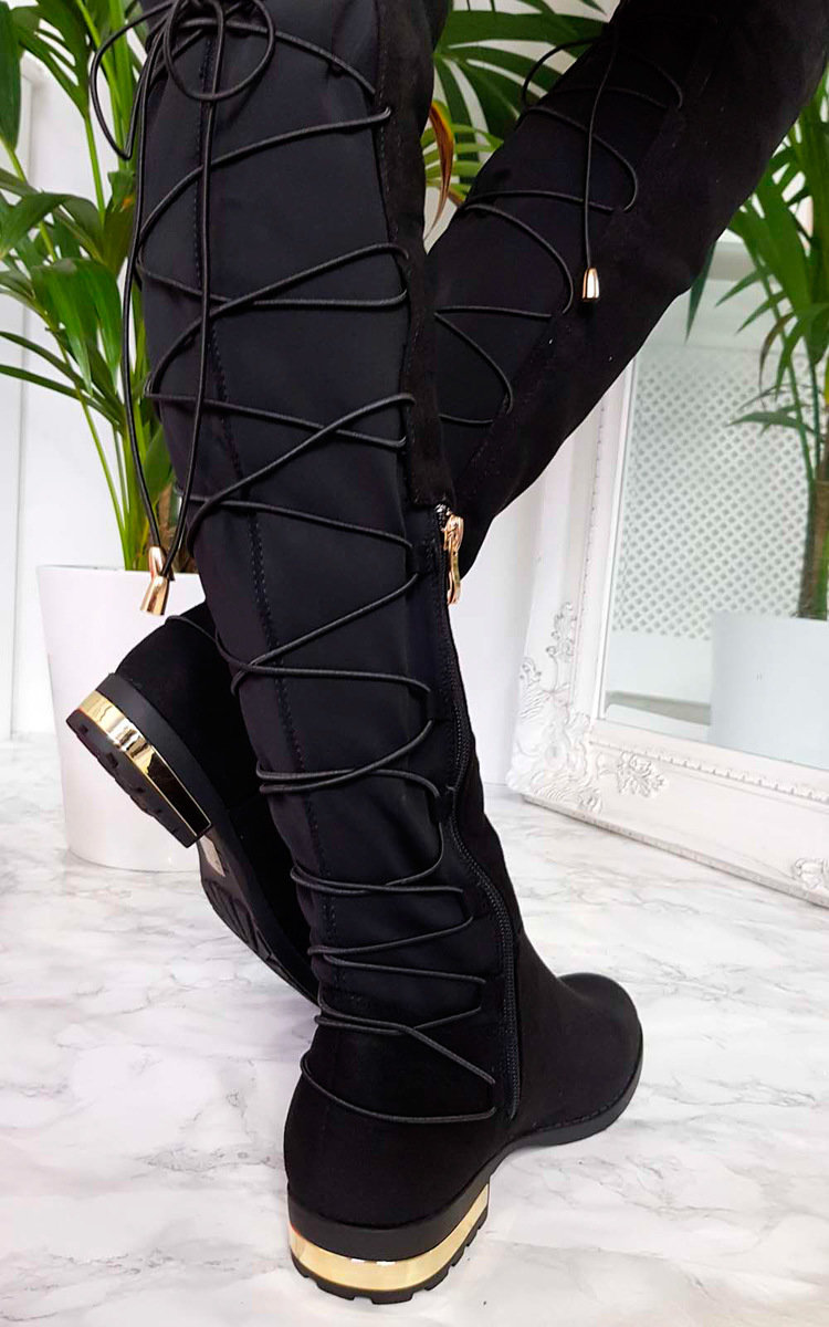 Mads Faux Suede Lace Back Knee High Boots Mads Faux Suede Lace Back Knee High Boots