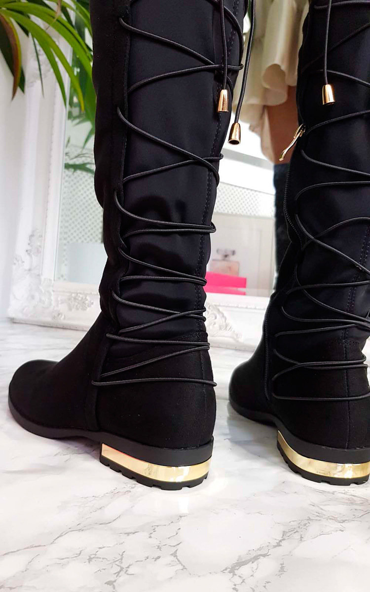 Mads Faux Suede Lace Back Knee High Boots Thumbnail Mads Faux Suede Lace Back Knee High Boots Thumbnail