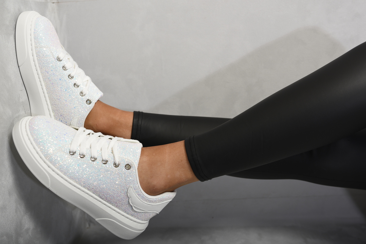 Maggie Glitter Lace Up Slip On Trainers