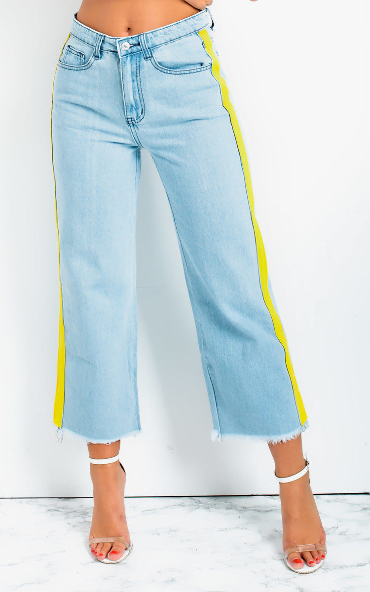 Mandy Striped Mid Rise Flared Jeans Thumbnail Mandy Striped Mid Rise Flared Jeans Thumbnail