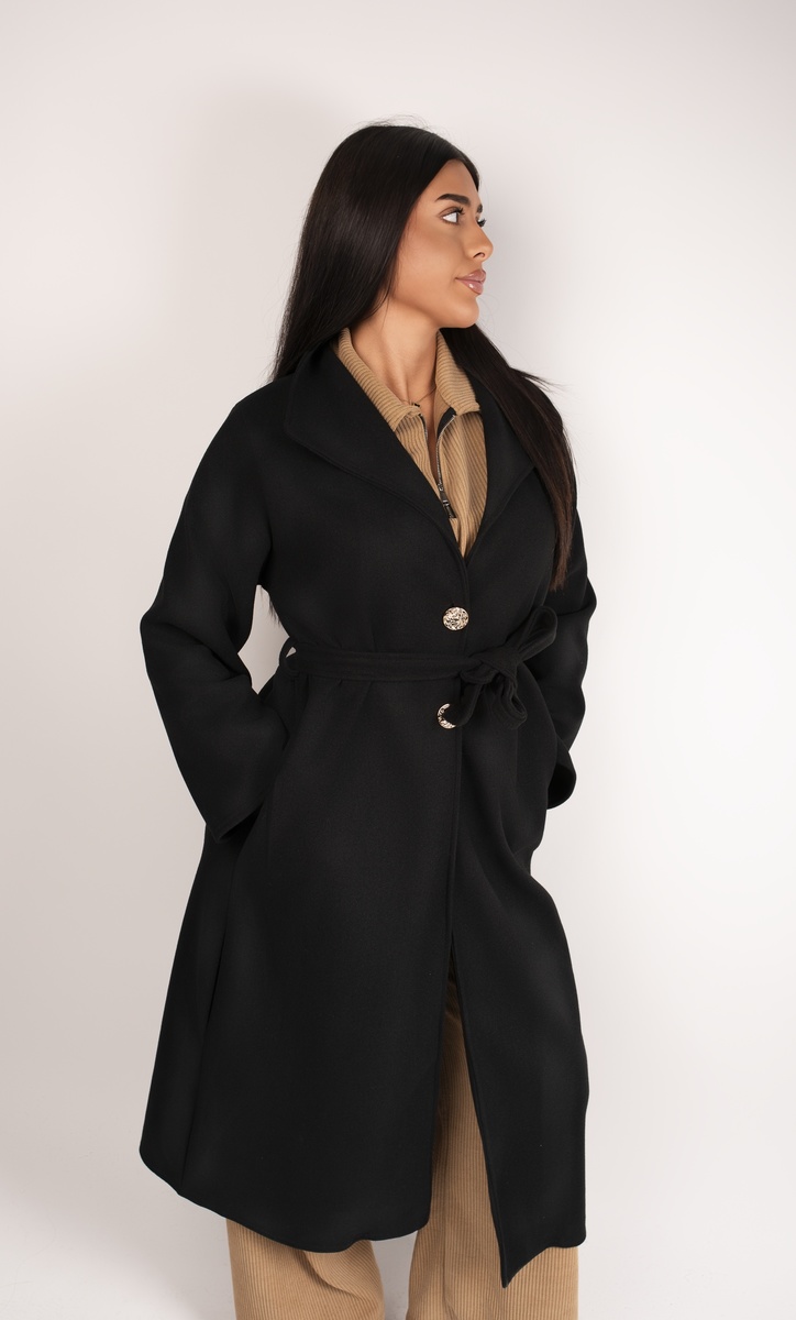 Marelle Belted Longline Coat with Button Detail