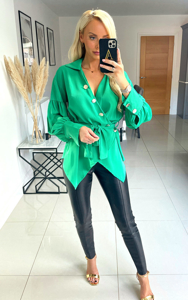 Maren Wrap Front Blouse with Button Detail Thumbnail Maren Wrap Front Blouse with Button Detail Thumbnail
