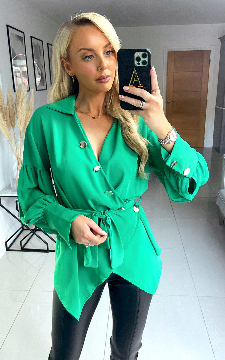 Maren Wrap Front Blouse with Button Detail Maren Wrap Front Blouse with Button Detail