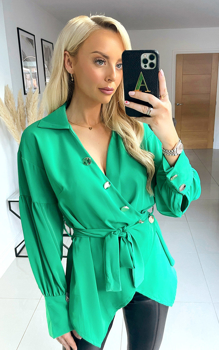 Maren Wrap Front Blouse with Button Detail Thumbnail Maren Wrap Front Blouse with Button Detail Thumbnail