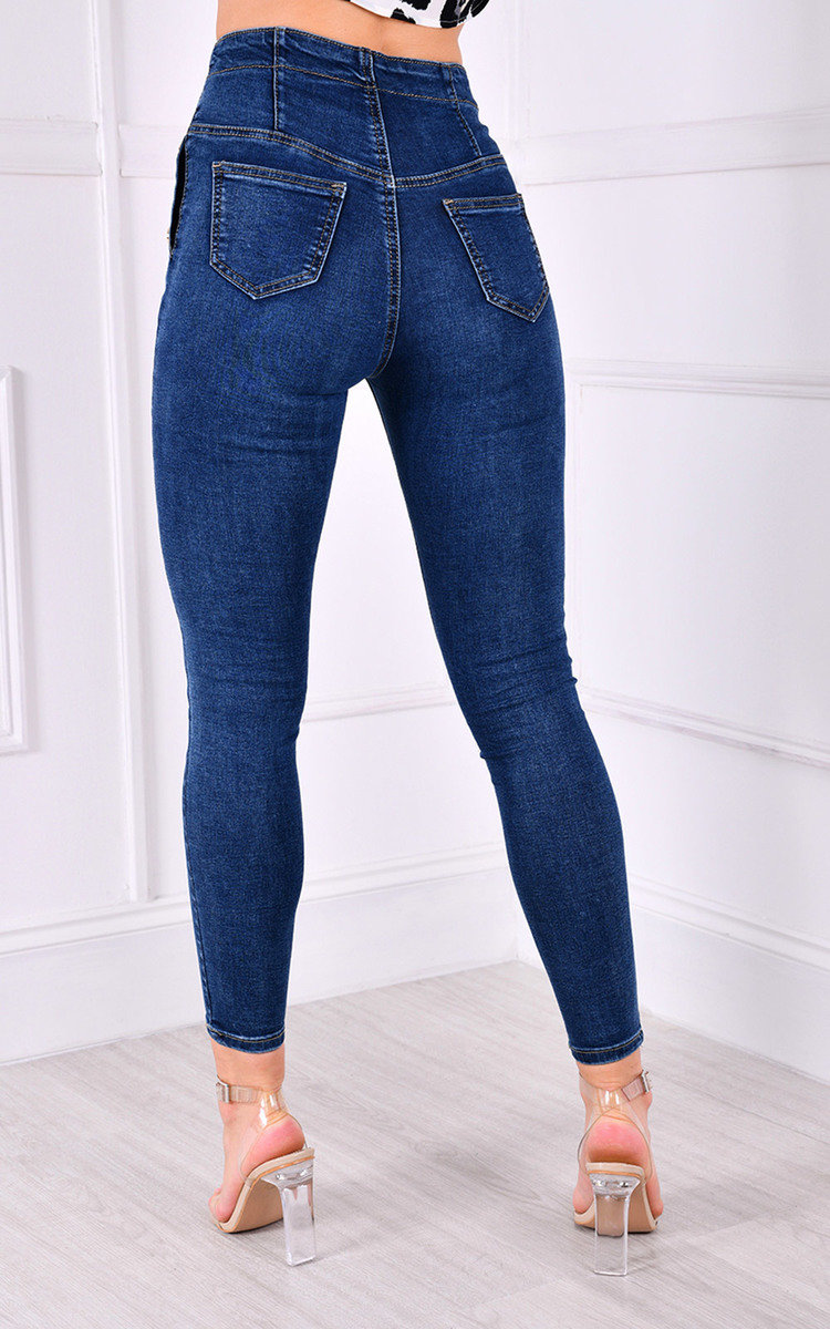 Marta High Waisted Button Up Gold Detail Skinny Jeans Thumbnail Marta High Waisted Button Up Gold Detail Skinny Jeans Thumbnail
