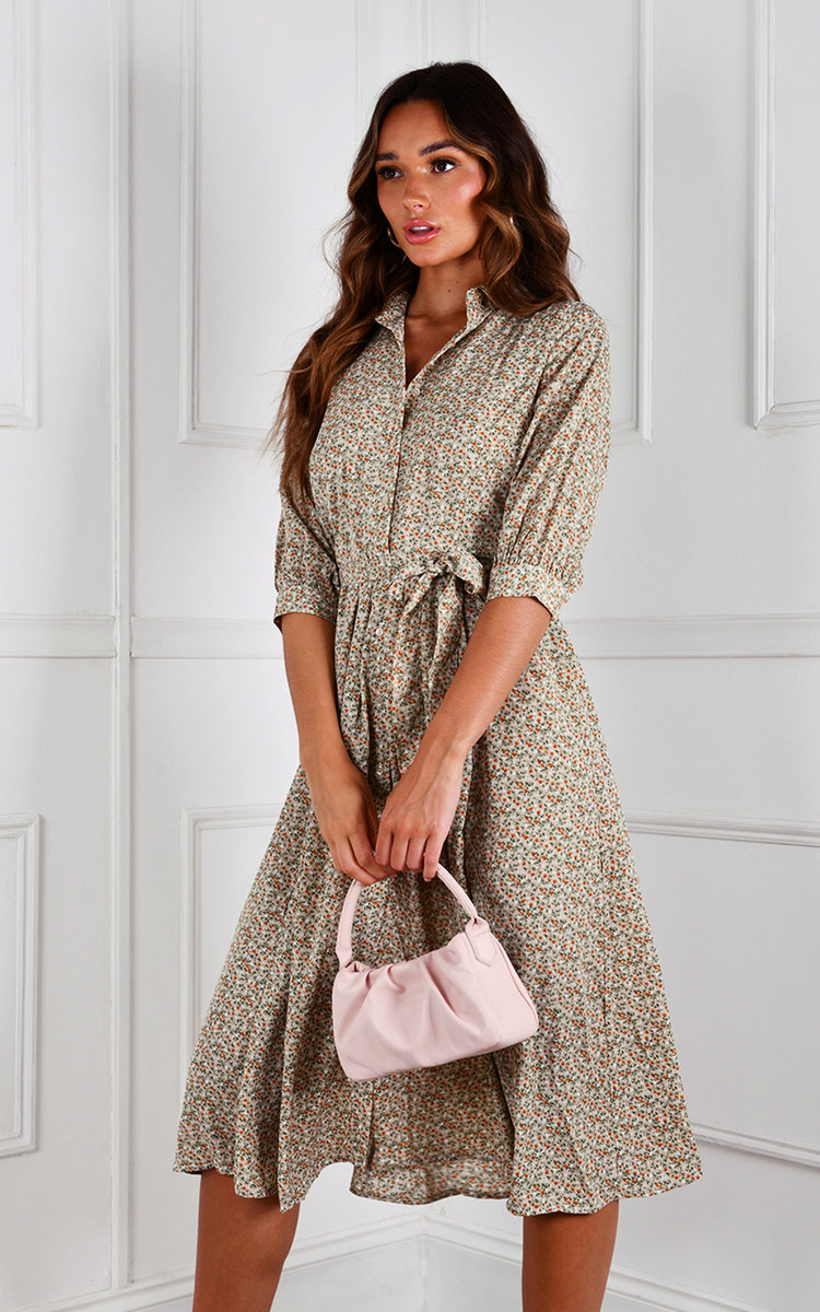 Mary Tie Waist Printed Midi Dress Mary Tie Waist Printed Midi Dress