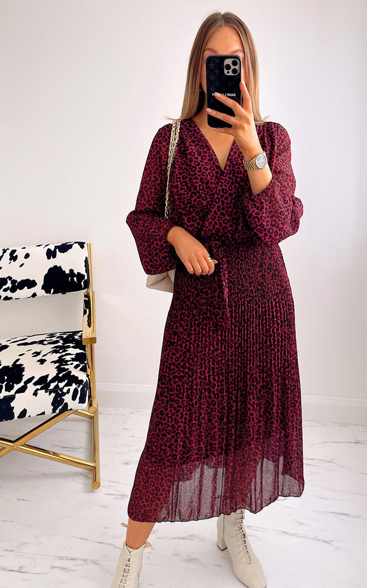 May Leopard Print Pleated Maxi Dress Thumbnail