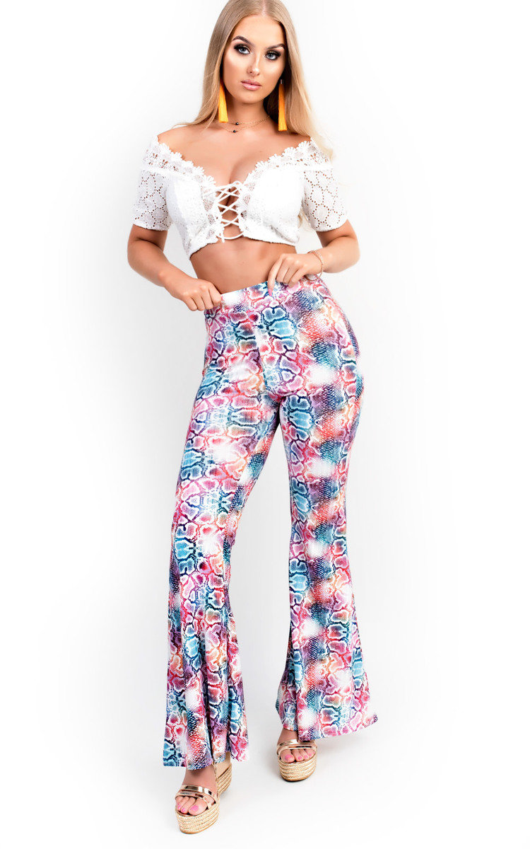 Meg High Waist Printed Flare Trousers 