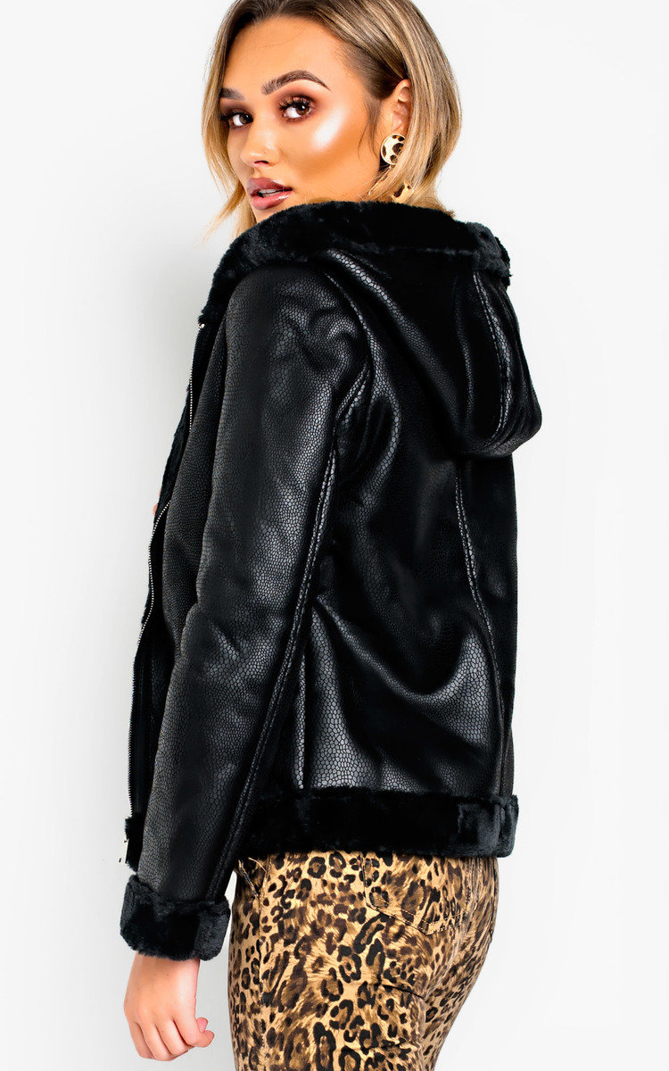 Megh Faux Fur Collared Faux Leather Jacket Thumbnail