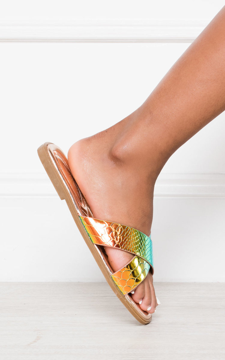 Melanie Iridescent Crossover Slip On Sandals Thumbnail