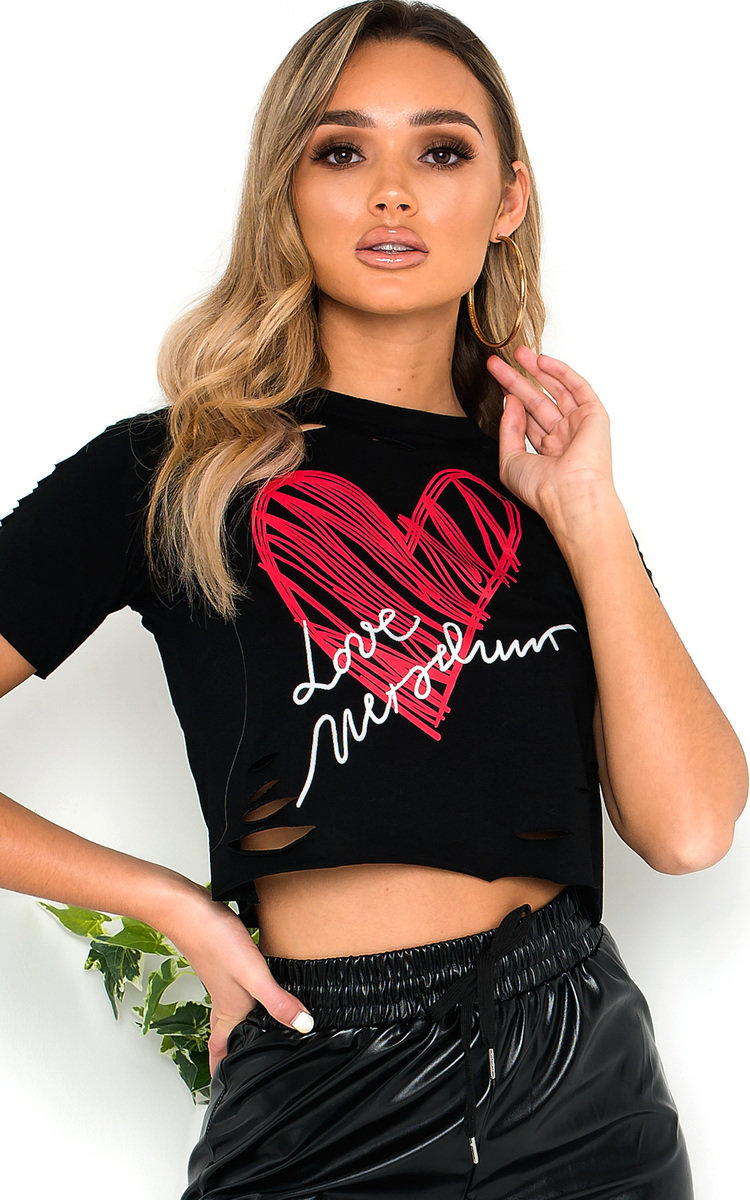 Mia Slogan Slashed Crop Top Thumbnail