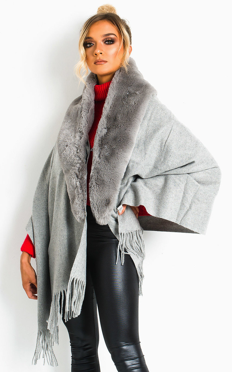 Michelle Faux Fur Collar Trim Cape Thumbnail