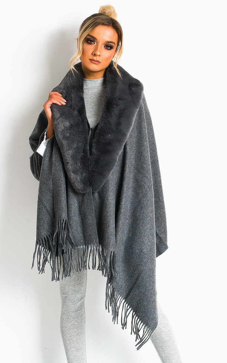 Michelle Faux Fur Collar Trim Cape Michelle Faux Fur Collar Trim Cape