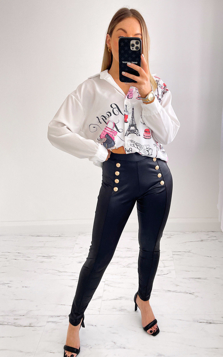 Mila Faux Leather Button Leggings Thumbnail