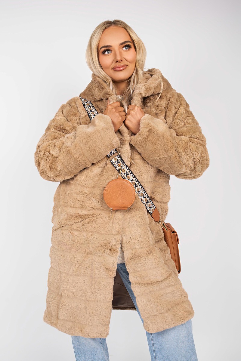 Mocha Milara Longline Faux Fur Hooded Coat ikrush
