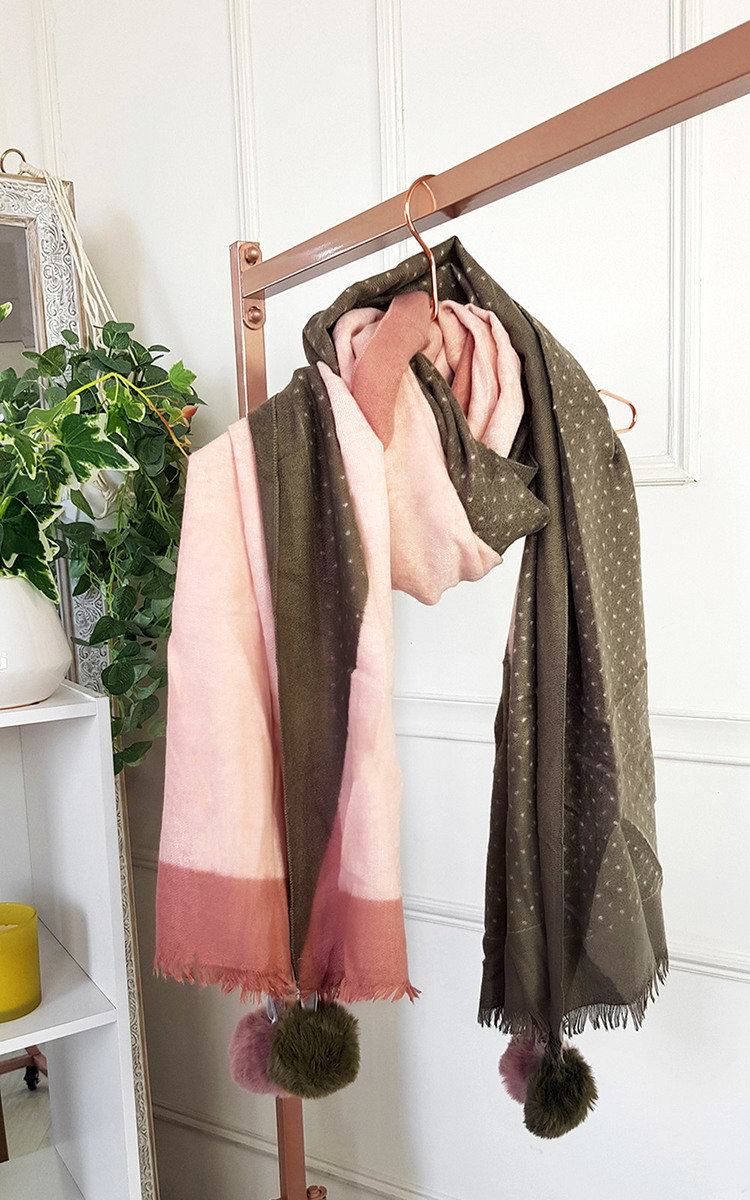 Millie Printed Scarf with Pom Pom Detail Millie Printed Scarf with Pom Pom Detail