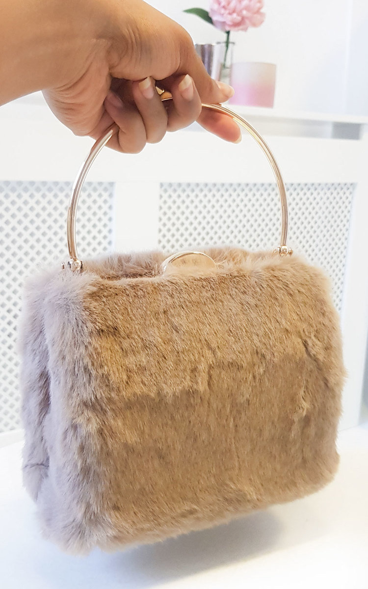 Mills Faux Fur Ring Handle Clutch Bag