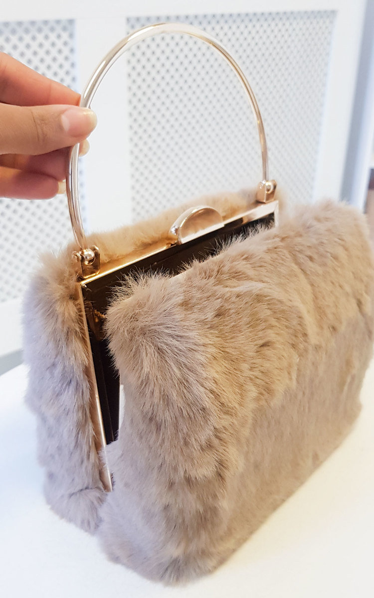 Mills Faux Fur Ring Handle Clutch Bag Thumbnail