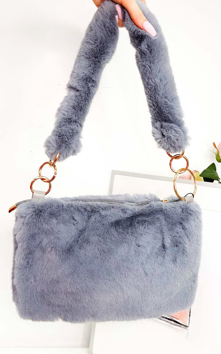Mills Fluffy Shoulder Bag in Grey ikrush