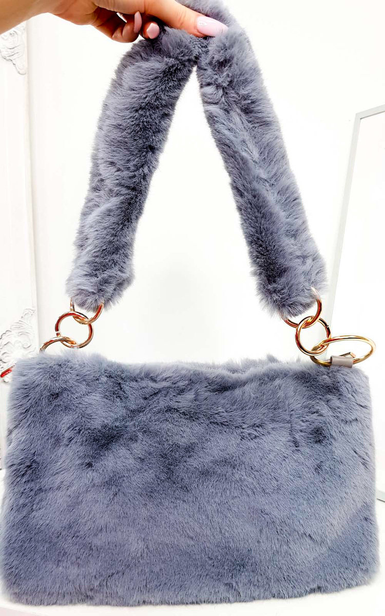 Mills Fluffy Shoulder Bag in Grey ikrush